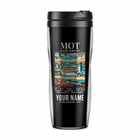 Thumbnail for Minot International Airport (MOT) Travel Mugs - Poster + Name - Plastic (No Holder) - Black
