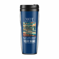 Thumbnail for Minot International Airport (MOT) Travel Mugs - Poster + Name - Plastic (No Holder) - Blue