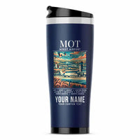 Thumbnail for Minot International Airport (MOT) Travel Mugs - Poster + Name - Stainless Steel (No Holder) - Dark Blue