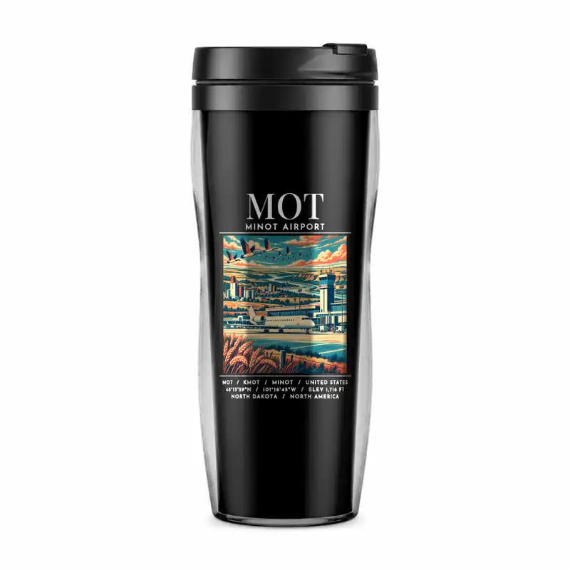 Minot International Airport (MOT) Travel Mugs - Poster - Plastic (No Holder) - Black