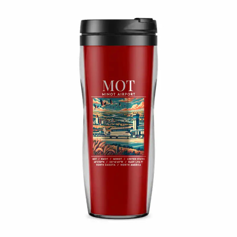 Minot International Airport (MOT) Travel Mugs - Poster - Plastic (No Holder) - Red