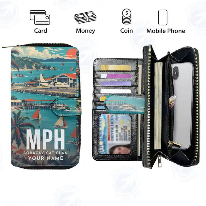 Godofredo P. Ramos Airport Boracay Caticlan (MPH) Leather Wallets - Zip Long Wallet - Scene + Name