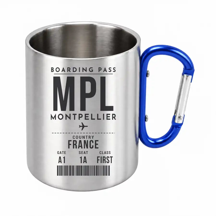 Montpellier–Méditerranée Airport (MPL) Stainless Steel Mugs - Boarding Pass - Outdoors Mug - Blue