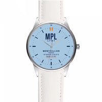 Thumbnail for Montpellier–Méditerranée Airport (MPL) Aviator Watches - Classic - Light Blue - Leather Strap - White Leather Strap