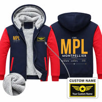 Thumbnail for Montpellier–Méditerranée Airport (MPL) Zipped Sweatshirts - Tag + Name - Navy & Red