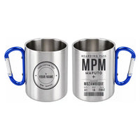 Thumbnail for Maputo International Airport (MPM) Stainless Steel Mugs - Boarding Pass + Custom Back - Outdoors Mug - Blue