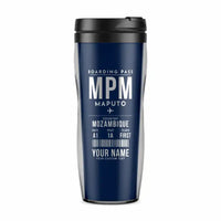 Thumbnail for Maputo International Airport (MPM) Travel Mugs - Boarding Pass + Name - Plastic (No Holder) - Dark Blue