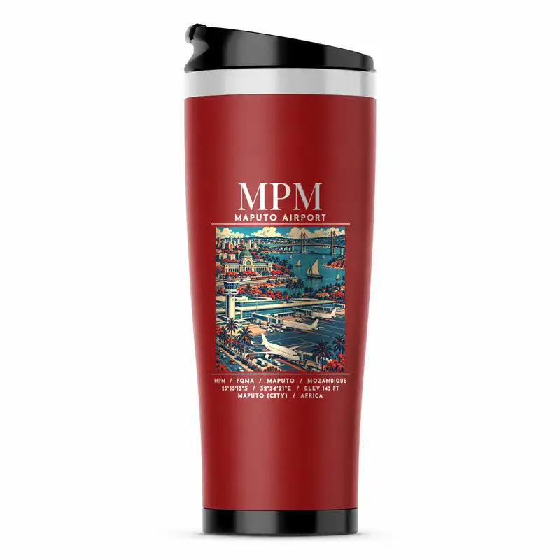 Maputo International Airport (MPM) Travel Mugs - Poster - Stainless Steel (No Holder) - Red