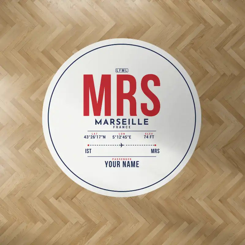 Marseille Provence Airport (MRS) Carpets - Carpet Round - ID Tag + Name - White