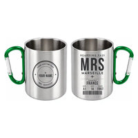 Thumbnail for Marseille Provence Airport (MRS) Stainless Steel Mugs - Boarding Pass + Custom Back - Outdoors Mug - Green