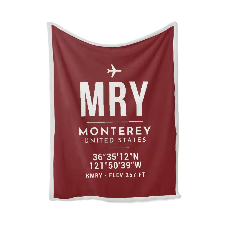 Monterey Regional Airport (MRY) Bedding Sets & Blankets - Blanket - ID Tag - Dark Red