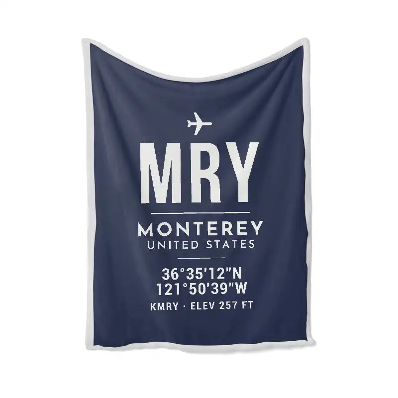 Monterey Regional Airport (MRY) Bedding Sets & Blankets - Blanket - ID Tag - Navy Blue