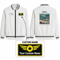Thumbnail for Muscle Shoals Northwest Alabama Regional Airport (MSL) Stylish Jackets - Baseball Collar - Poster + Name - White
