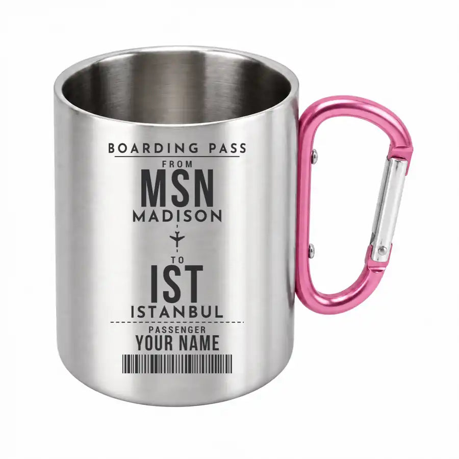 Dane County Regional Airport Madison (MSN) Stainless Steel Mugs - Customizable Boarding Pass - Outdoors Mug - Pink