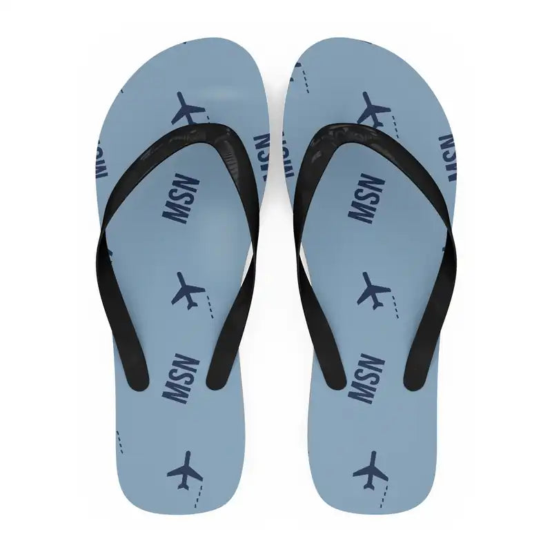 Dane County Regional Airport Madison (MSN) Slippers & Flip Flops - Slippers - Flip Flops - Pattern - Light Blue