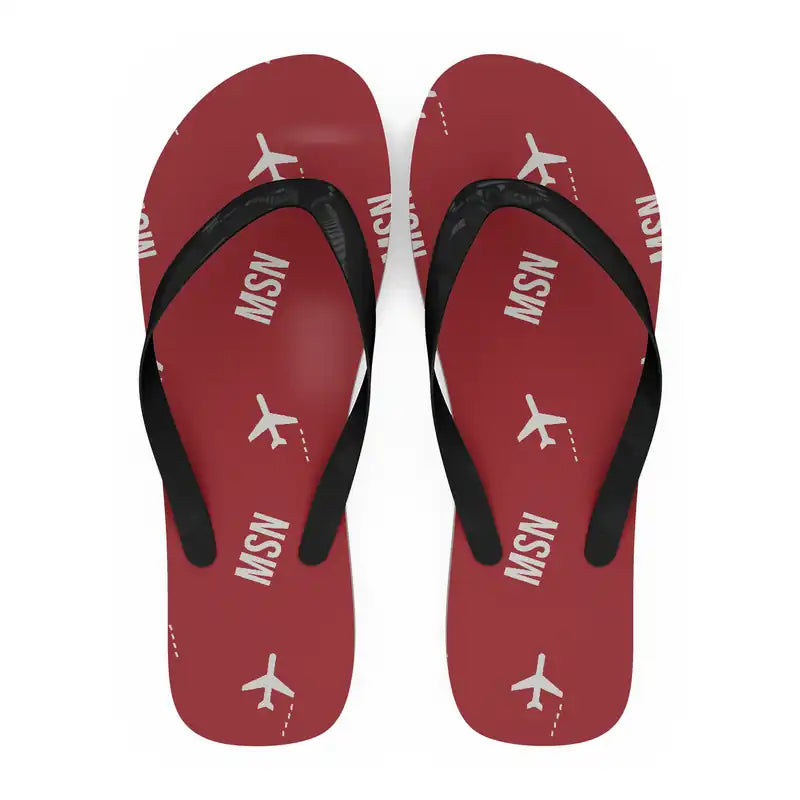 Dane County Regional Airport Madison (MSN) Slippers & Flip Flops - Slippers - Flip Flops - Pattern - Red