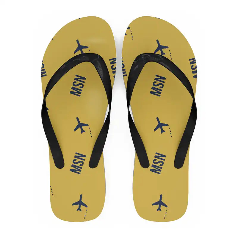 Dane County Regional Airport Madison (MSN) Slippers & Flip Flops - Slippers - Flip Flops - Pattern - Yellow