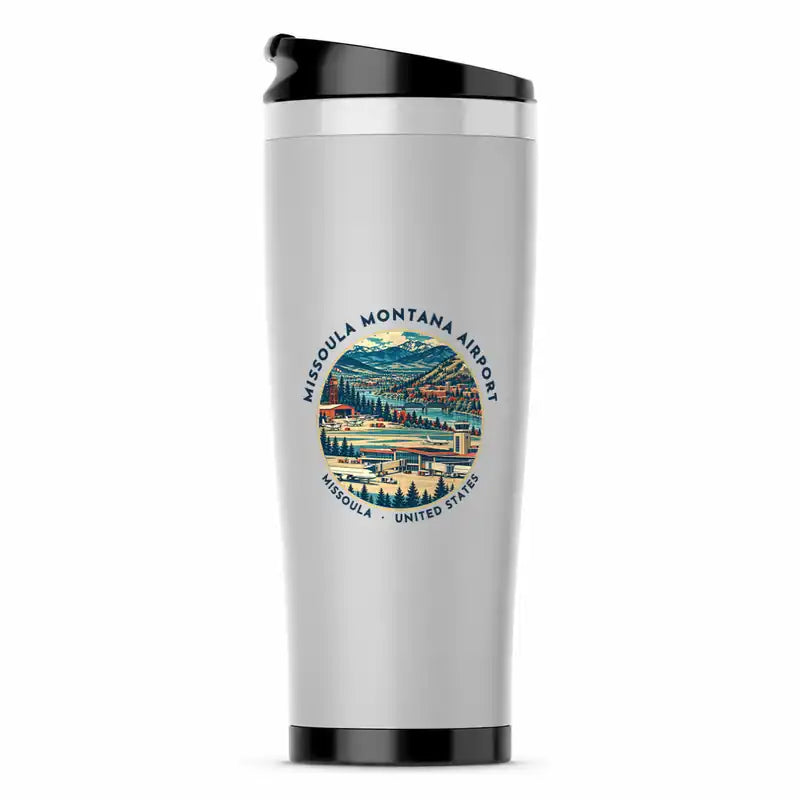 Missoula Montana Airport (MSO) Travel Mugs - Badge - Stainless Steel (No Holder) - Light Gray