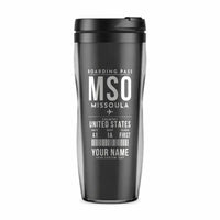 Thumbnail for Missoula Montana Airport (MSO) Travel Mugs - Boarding Pass + Name - Plastic (No Holder) - Gray