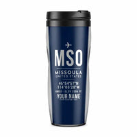 Thumbnail for Missoula Montana Airport (MSO) Travel Mugs - ID Tag + Name - Plastic (No Holder) - Dark Blue