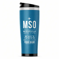 Thumbnail for Missoula Montana Airport (MSO) Travel Mugs - ID Tag + Name - Stainless Steel (No Holder) - Light Blue