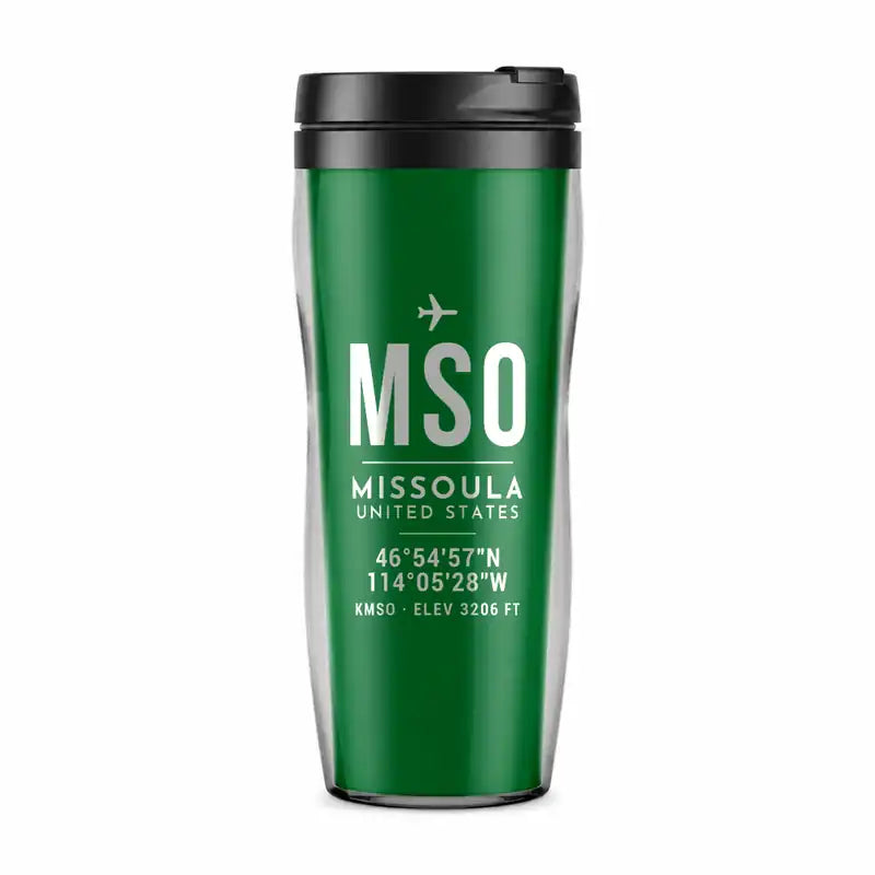 Missoula Montana Airport (MSO) Travel Mugs - ID Tag - Plastic (No Holder) - Green