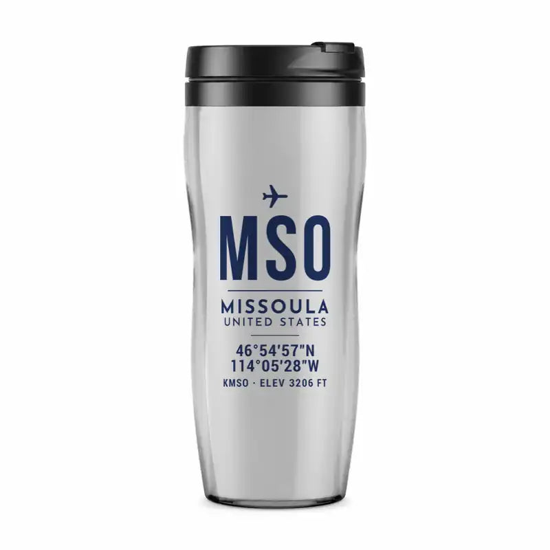 Missoula Montana Airport (MSO) Travel Mugs - ID Tag - Plastic (No Holder) - Light Gray
