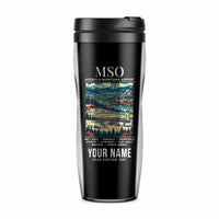Thumbnail for Missoula Montana Airport (MSO) Travel Mugs - Poster + Name - Plastic (No Holder) - Black