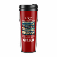 Thumbnail for Missoula Montana Airport (MSO) Travel Mugs - Poster + Name - Plastic (No Holder) - Red