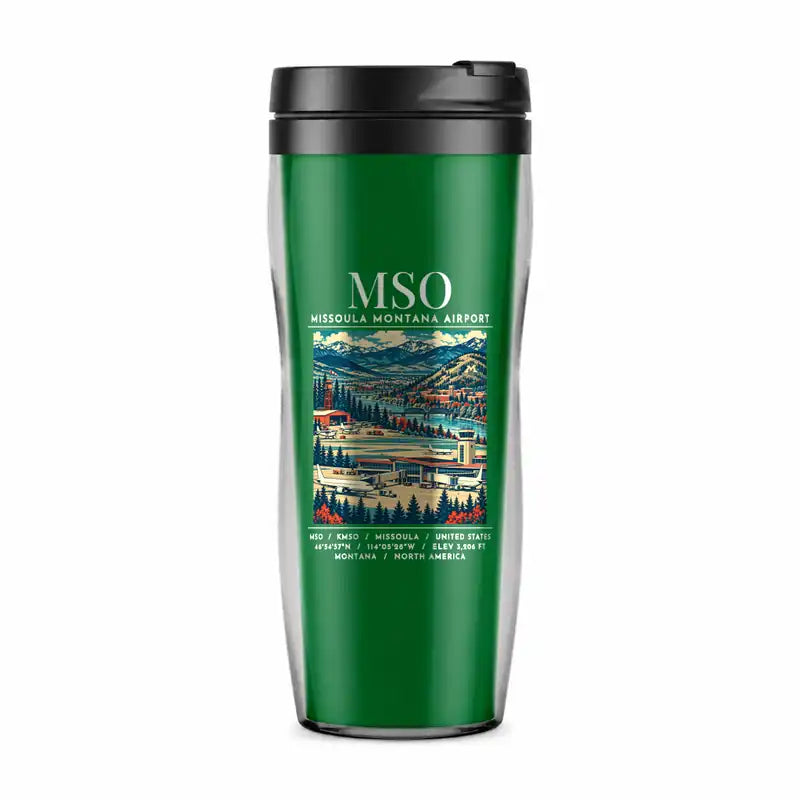 Missoula Montana Airport (MSO) Travel Mugs - Poster - Plastic (No Holder) - Green
