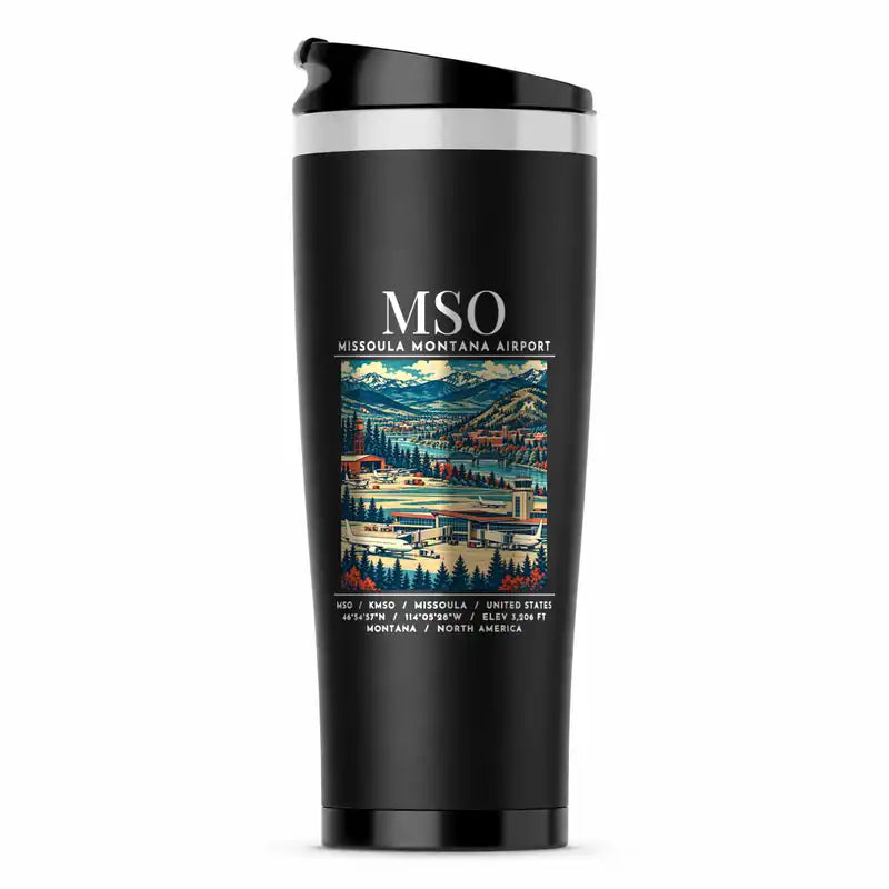 Missoula Montana Airport (MSO) Travel Mugs - Poster - Stainless Steel (No Holder) - Black