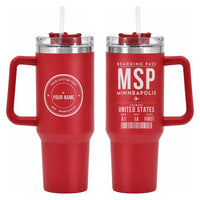 Thumbnail for Minneapolis-Saint Paul International Airport (MSP) Stainless Steel Mugs - Boarding Pass + Custom Back - 40oz Car Mug - Red