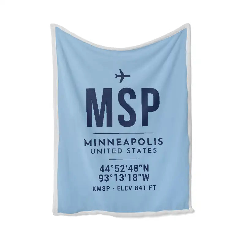 Minneapolis-Saint Paul International Airport (MSP) Bedding Sets & Blankets - Blanket - ID Tag - Light Blue