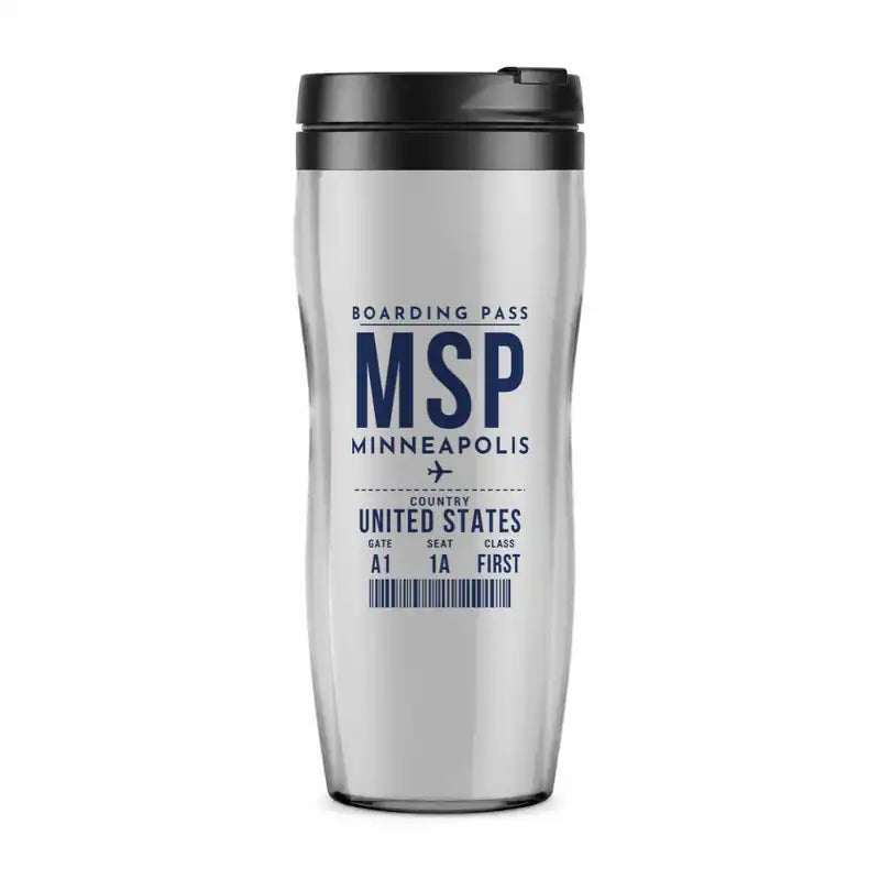Minneapolis-Saint Paul International Airport (MSP) Travel Mugs - Boarding Pass - Plastic (No Holder) - Light Gray