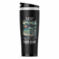 Thumbnail for Minneapolis-Saint Paul International Airport (MSP) Travel Mugs - Poster + Name - Stainless Steel (No Holder) - Black