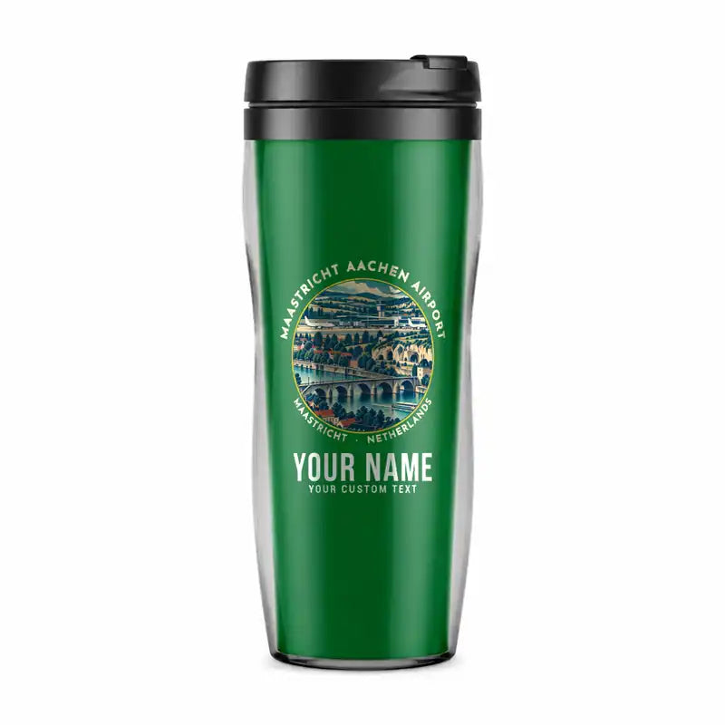 Maastricht Aachen Airport (MST) Travel Mugs - Badge + Name - Plastic (No Holder) - Green