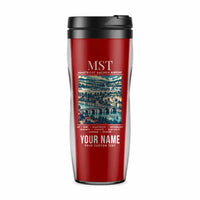 Thumbnail for Maastricht Aachen Airport (MST) Travel Mugs - Poster + Name - Plastic (No Holder) - Red