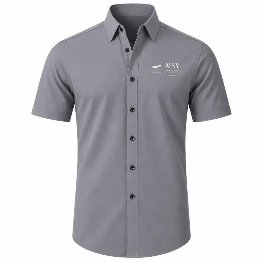 Louis Armstrong New Orleans International Airport (MSY) Shirts - Short Sleeve Shirt - Front - Gray