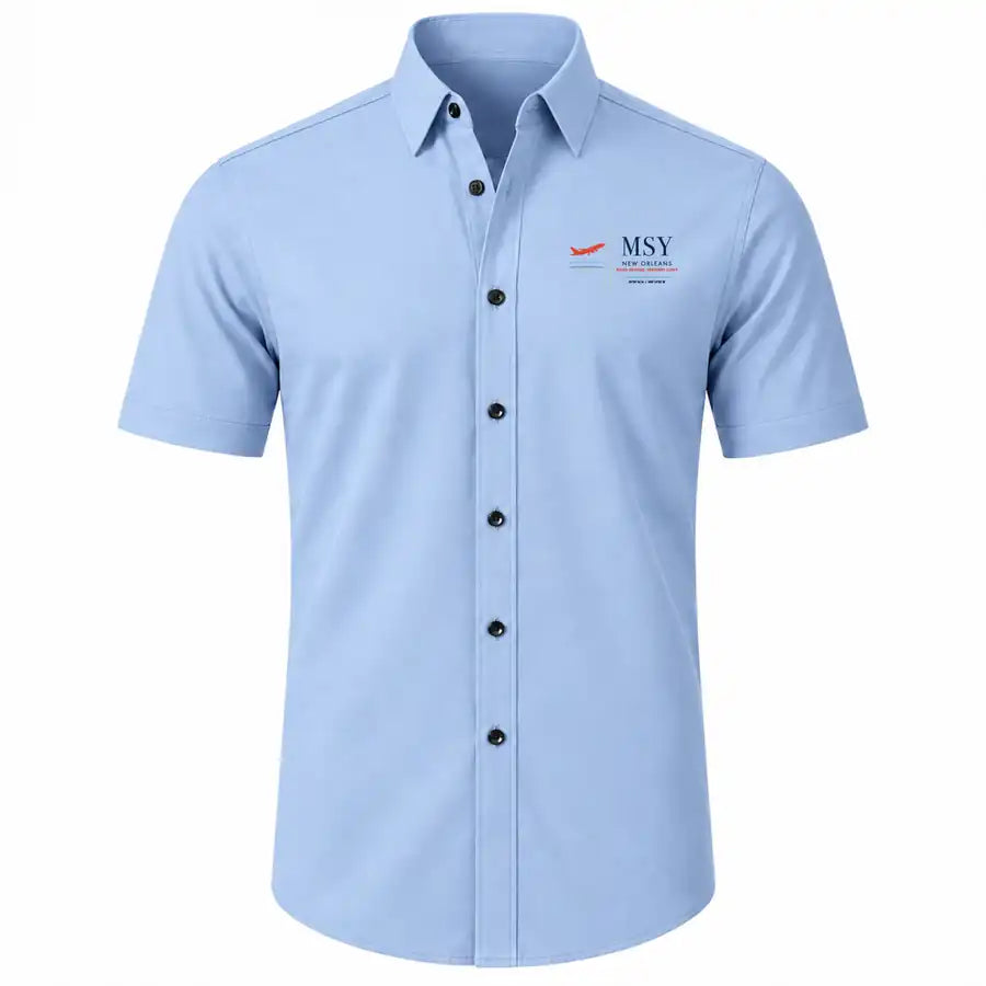 Louis Armstrong New Orleans International Airport (MSY) Shirts - Short Sleeve Shirt - Front - Light Blue