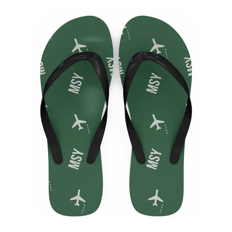 Louis Armstrong New Orleans International Airport (MSY) Slippers & Flip Flops - Slippers - Flip Flops - Pattern - Green