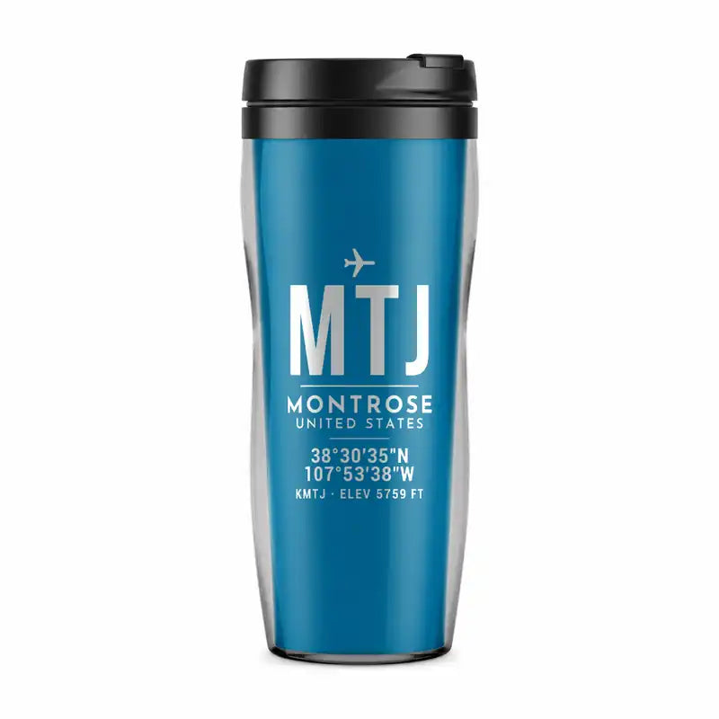 Montrose Regional Airport (MTJ) Travel Mugs - ID Tag - Plastic (No Holder) - Light Blue