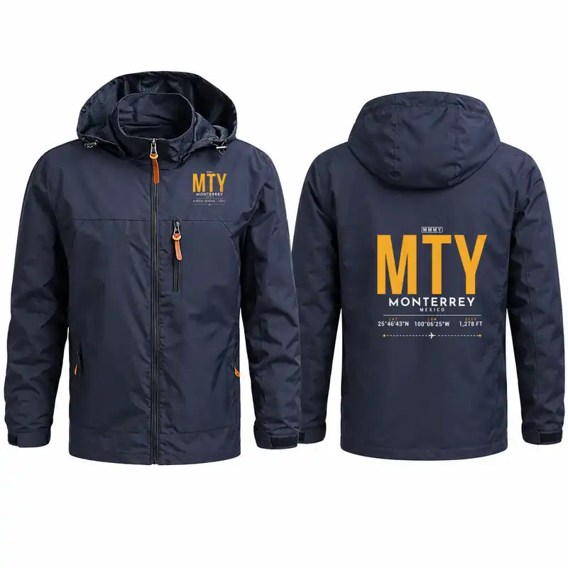Monterrey International Airport (MTY) Stylish Jackets - Hooded Windbreaker - Tag - Navy Blue