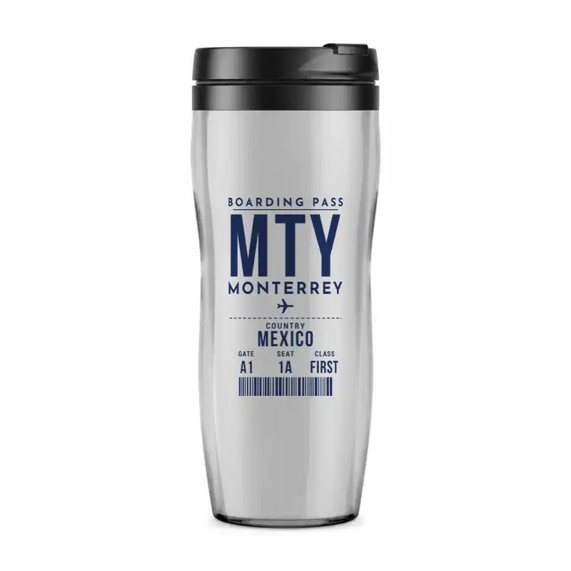 Monterrey International Airport (MTY) Travel Mugs - Boarding Pass - Plastic (No Holder) - Light Gray