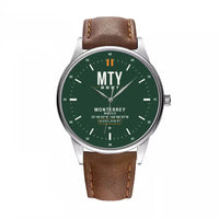 Thumbnail for Monterrey International Airport (MTY) Aviator Watches - Classic - Dark Green - Leather Strap - Brown Leather Strap