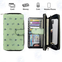 Thumbnail for Monterrey International Airport (MTY) Leather Wallets - Zip Long Wallet - Pattern - Light Green