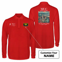 Thumbnail for Munich Airport (MUC) Premium Polo T-Shirts - Poster + Name - Long Sleeve - Red