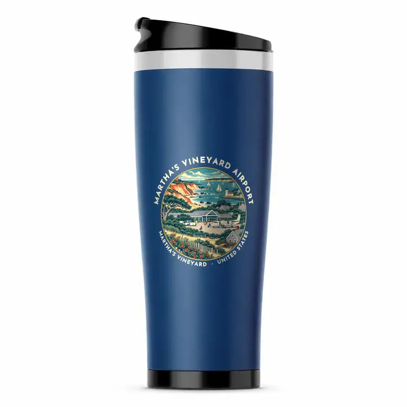 Martha's Vineyard Airport (MVY) Travel Mugs - Badge - Stainless Steel (No Holder) - Blue