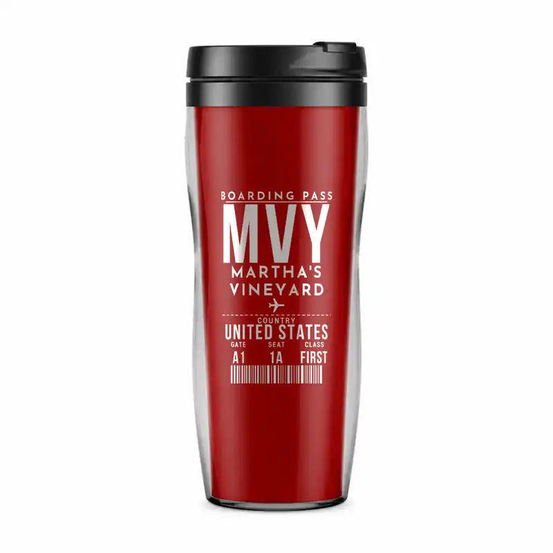 Martha's Vineyard Airport (MVY) Travel Mugs - Boarding Pass - Plastic (No Holder) - Red