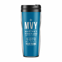 Thumbnail for Martha's Vineyard Airport (MVY) Travel Mugs - ID Tag + Name - Plastic (No Holder) - Light Blue