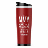 Thumbnail for Martha's Vineyard Airport (MVY) Travel Mugs - ID Tag + Name - Stainless Steel (No Holder) - Red